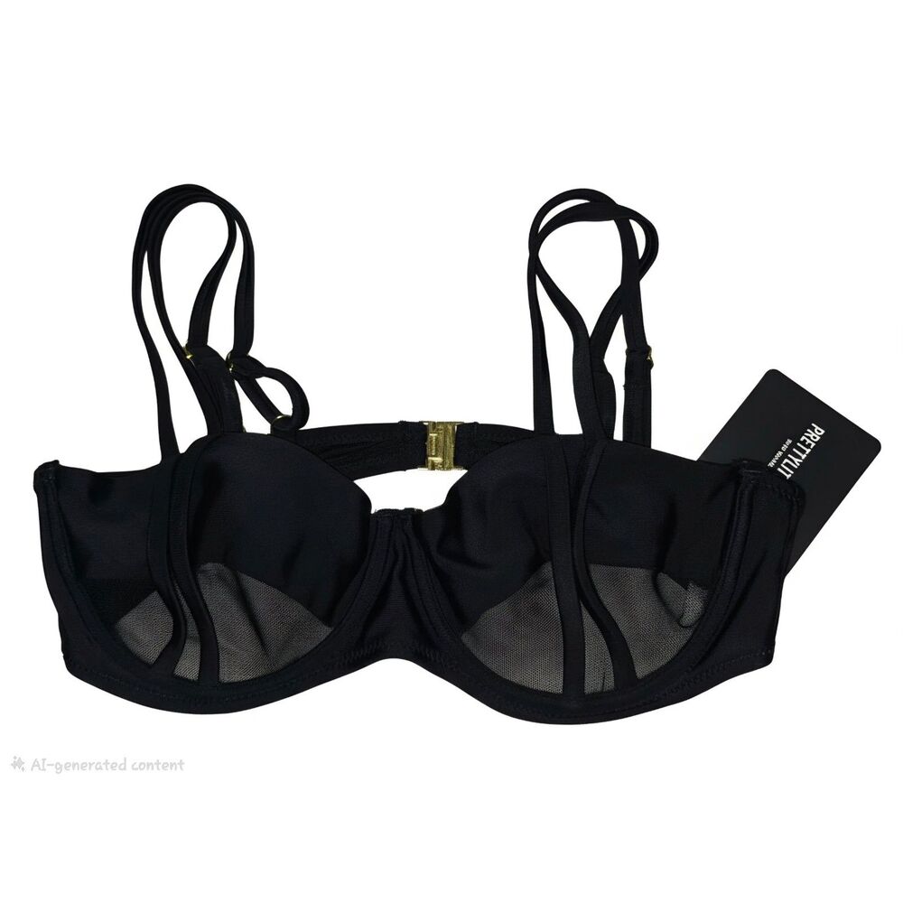 PrettyLittleThing PLT Black Mesh Panel Underwire Bikini Top NWT Size US 8